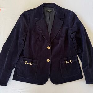 Talbots Navy Corduroy Blazer | Gold Button Equestrian Detail | Classic | Size 14
